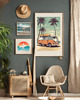 obrazy i plakaty do pokoju dziecięcego PLAKAT boho camper van, surferski, vintage ilustracja, travel poster 2