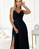 sukienki maxi damskie 299-18 CHIARA elegancka maxi długa suknia na ramiączkach - CZARNA Z BROKATEM 3