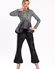 topy damskie Cekinowy top, dlugi rekaw, falbana peplum w talii 2