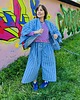 spodnie materiałowe damskie Jeansowe spodnie culotte w paski 5