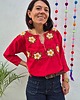 t-shirt damskie Bluzka ręcznie haftowana CAMA Czerwona kwiaty ONE SIZE 1