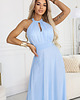 sukienki maxi damskie 662-1 Elegancka sukienka wieczorowa maxi halter z tiulem - błękitna 3