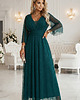 sukienki maxi damskie 654-1 Długa połyskująca sukienka plus size z dekoltem - zieleń butelkowa 4