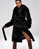 płaszcze damskie Czarny Długi Płaszcz Futrzany z Paskiem 3