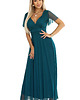 sukienki maxi damskie 562-4 NASTIA Długa sukienka z dekoltem i krótkim rękawkiem - zielona 7