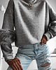 swetry damskie  Dzianinowy sweter z futerkiem - szary 2