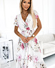 sukienki maxi damskie 434-6 LISA Plisowana sukienka  midi z dekoltem i falbankami - wiosenne kwiaty 1