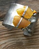 bransoletki wire wrapping Bursztyny mleczne z perłą -  bransoleta mankiet CUFF 1