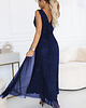 sukienki maxi damskie 637-3 Wieczorowa długa sukienka z brokatem i głębokim dekoltem - granatowa 3