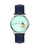 zegarki damskie Zegarek  mały - Kolorowy ptak - skórzany, granatowy 1