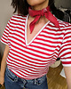 t-shirt damskie T-shirt basic V-NECK COCO w biało-czerwone paski 1