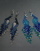 kolczyki szklane Pawie granatowe, kolczyki z frędzlami, beading 6