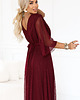 sukienki maxi damskie 654-6 Długa połyskująca sukienka plus size z dekoltem - bordowa 5
