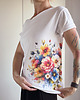 t-shirt damskie Kwiaty na boku Biały Oversize 2