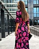 sukienki maxi damskie Kwiecista sukienka MAXI LAURELLA fuksja- czarna 2