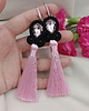 kolczyki soutache Kolczyki z chwostami, różowe chwosty, czarne klipsy 1