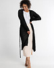 kardigany damskie Długi kardigan wełniany z paskiem - Czarny 1