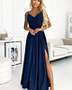 sukienki maxi damskie 299-10 CHIARA elegancka maxi suknia na ramiączkach - GRANATOWA Z BROKATEM 2