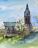obrazy Akwarela Katedra w Trondheim Norwegia oryginalny obraz A5 21x15 cm 1