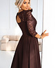 sukienki maxi damskie 309-14 AMBER elegancka długa koronkowa suknia z dekoltem - czekolada 3