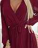 sukienki maxi damskie 537-1 Plisowana  sukienka z dekoltem i długim rękawkiem - bordowa 5