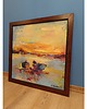 obrazy Oprawiony obraz, ręcznie malowany na płycie MDF 70x70 cm - Łódki 5