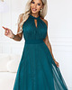 sukienki maxi damskie 662-4 Elegancka sukienka wieczorowa maxi halter z tiulem i wiązaniem w talii 6