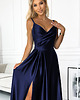 sukienki maxi damskie 299-12 CHIARA elegancka maxi satynowa suknia na ramiączkach - granatowa 3