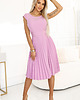spódnice midi 311-18 LILA Klasyczna plisowana sukienka z krótkim rękawkiem i paskiem - WRZO 1