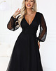sukienki maxi damskie 684-4 NERISSA elegancka tiulowa sukienka maxi z kopertowym dekoltem - czarna 8