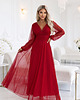 sukienki maxi damskie 684-1 NERISSA elegancka tiulowa sukienka maxi z kopertowym dekoltem - bordo 2