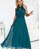 sukienki maxi damskie 662-4 Elegancka sukienka wieczorowa maxi halter z tiulem i wiązaniem w talii 1