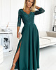 sukienki maxi damskie 309-5 AMBER elegancka koronkowa maxi suknia z dekoltem - ZIELEŃ BUTELKOWA 1