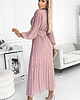 sukienki maxi damskie 414-2 KLARA plisowana sukienka z paskiem i dekoltem - PUDROWY RÓŻ 1
