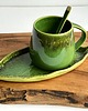 kubki Zielony kubek ceramiczny z talerzykiem LIŚĆ 3