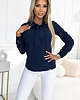 body damskie 140-22 Biznesowa bluzka z długim rękawkiem i wiązaniem z przodu - GRANATOWA - S 3