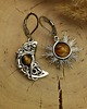 kolczyki wire wrapping Asymetryczne kolczyki księżyc i słońce tygrysie oko wire wrapping 3