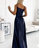 sukienki maxi damskie 512-2 JULIET elegancka długa satynowa suknia z dekoltem - granatowa 3