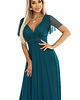sukienki maxi damskie 562-4 NASTIA Długa sukienka z dekoltem i krótkim rękawkiem - zielona 6