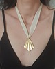 wisiory Wisior ORIGAMI duży wachlarz, kremowa szeroka jedwabna wstążka 3