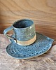 kubki Ceramiczny kubek z talerzykiem liść 1