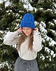 czapki damskie Gruba wełniana czapka beanie 100% wełna handmade kobalt niebieska 1