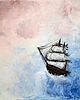 obrazy Statek w Chmurach Obraz Olej 60x60 Abstrakcja Fale Róż Błękit Impasto 2