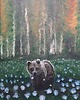 obrazy Spotkanie Obraz Olejny 60x80 Niedźwiedź Las Kwiaty Mgła Moc Dmuchawce 1