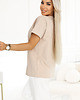 t-shirt damskie 665-3 Bawełniana bluzka damska z dekoltem V - beżowa 3