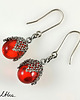 kolczyki wire wrapping Jasnoczerwone w siateczce - kolczyki (lub klipsy) 1