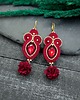kolczyki soutache Kolczyki sutasz bordowo czerwone "Rosalia" z kryształkiem i kwiatkiem 2