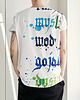 t-shirt damskie Kaligrafia niebieska fullprint Biały Oversize 5