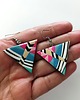 kolczyki z masy plastycznej Różowe Kolczyki geometryczne trójkąty kolorowe we wzory w stylu retro 1