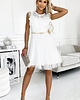 sukienki mini damskie 454-1 GRETA sukienka z koronką i złotym paskiem - BIAŁA 1